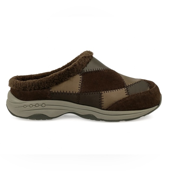 Easy Spirit Women’s 7.5 Brown Patchwork Leather Faux Fur Slip-On Clogs - Picture 3 of 6